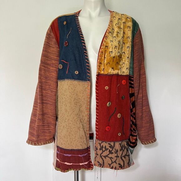 Vintage velvet silk Patchwork chore coat jacket - Picture 2 of 7